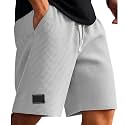 Cambkatl Loose Waffle Lounge Shorts for Men Elastic Waist Casual Summer Stretch Workout Running Shorts with Pockets