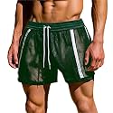 Cambkatl Men's Striped Fishnet Shorts Sexy Mesh Loose See Through Boxer Brief Lounge Underwear Trunks