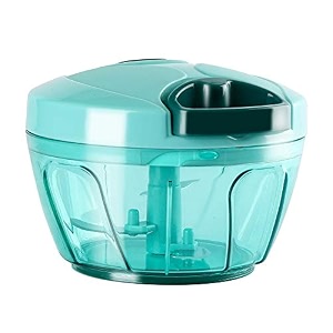 cambom mini manual food processor vegetable chopper mixer blender for garlic onion herbs with 3 sharp blades for salsa salad pesto coleslaw blue