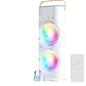 cambom portable mini air cooler double-ended spray cooling with mist humidifier  rechargeable usb with 5 meter usb cable quite mini with remote controller white