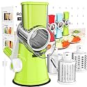 Cambom Rotary Cheese Grater Hand Crank Cheese Shredder for Fresh Cheese, Vegetable, Nuts,Non-slip Suction Base，Three Blades,Green