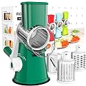 Cambom Rotary Cheese Grater Hand Crank Cheese Shredder for Fresh Cheese, Vegetable, Nuts,Non-slip Suction Base, Three Blades, Dark Green