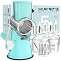 Cambom Rotary Cheese Grater Hand Crank Cheese Shredder for Fresh Cheese, Vegetable, Nuts,Non-slip Suction Base, Five Blades, Blue