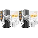 Cambom Rotary Cheese Grater Hand Crank Cheese Shredder for Fresh Cheese, Vegetable, Nuts,Non-slip Suction Base, Three Blades, Black (Pack of 2)