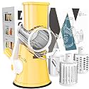 Cambom Rotary Cheese Grater Hand Crank Cheese Shredder for Fresh Cheese, Vegetable, Nuts,Non-slip Suction Base, Free Cleaning Brush Three Blades,Yellow