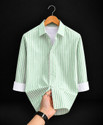 CAMBREEN Men Striped Casual Green Shirt