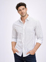CAMBREEN Men Striped Casual White Shirt
