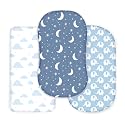 Cambria Baby 100% Organic Cotton Jersey Fitted Bassinet Sheets for Boy. 3 Pk Adapts to Oval, Hourglass & Rectangle Shaped Bassinet Pads. Fits Halo, Snoo, Graco, and Most other Standard Size Bassinets.