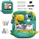 CAMCLID Kids Instant Print Camera, 1080P HD Video &amp; 2.4" Screen Toy Camera | Includes 32GB Card &amp; Print Paper, Inkless Print, 16X Zoom, Christmas Birthday Dinosaur Gifts for Boys Girls Age 3-12