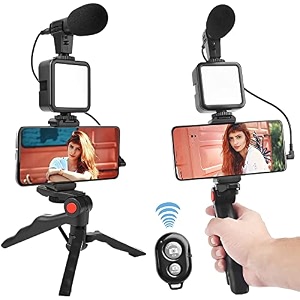 m-fit vlogging kit camera video recording for video making mic mini tripod stand led light amp phone holder clip for making videos podcasting