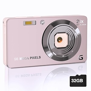 camkory 4k cameras for photography digital point and shoot camera with 56mp autofocus 20x zoom anti shake video camera with 32gb sd card for adults teens beginners pink  white
