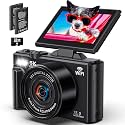 CAMKORY 5K Digital Camera - 75MP Digital Cameras for Photography - Vlogging Camera for YouTube - Autofocus Video Camera 3" 180° Flip Screen with 18X Zoom, Pink + Black
