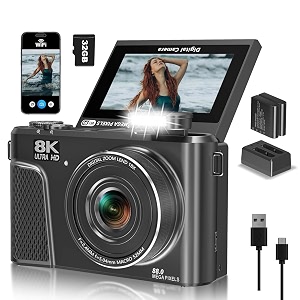camkory 8k digital camera 88mp vlogging camera for youtubephotography with 334 180 flip screen fill light wifi filters beauty features includes 32gb sd card amp 2 batteries matte black