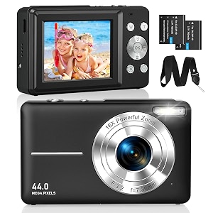 camkory digital camera fhd 1080p 44mp compact camera 16x digital zoom camera small easy operation image stabiliser with 2 batteries for children beginners boys girls black dark black