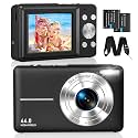 CAMKORY Digital Camera FHD 1080P 44MP Compact Camera 16X Digital Zoom Camera Small Easy Operation Image Stabiliser with 2 Batteries for Children Beginners Boys Girls Black, Dark Black