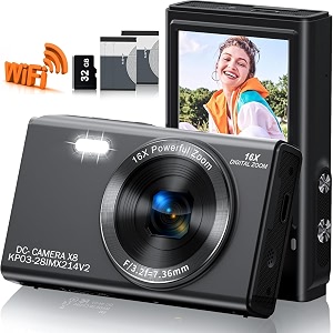 camkory digital camera fhd kids cameras for photography 4k 44mp compact point and shoot camera for kids teens and beginners with 32gb sd card 2 rechargeable batteries gray