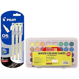 camlin kokuyo 3739515 student water color cakes - 24 shades amp camel plastic crayons - 12 shades