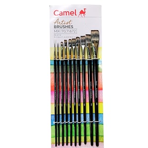 camlin wood kokuyo artist paint brush mix series 70 71 amp 72 - round flat amp filbert synthetic taklon long handle set of 10 by anmol art amp frames
