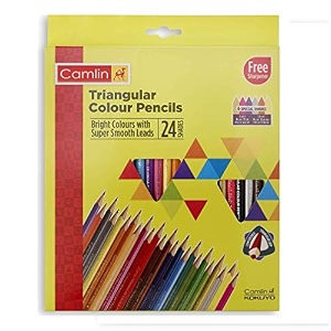 camlin triangular colour pencil set with sharpener - pack of 24 multicolour
