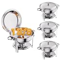 CAMMOO Silver 4 Pack Chafing Dishes for Buffet, 18/8 (304) Stainless Steel Food Pan with Lid, 6QT Round Chafing Dish Buffet Set Food Warmer, Food Warmers for Parties Buffet Catering Events Dinners