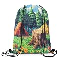 Camper Tent Draw String Bag,Pixel Style Camping Drawstring Backpack for Gym Sports,Video Games Large Capacity Sackpack,Waterproof