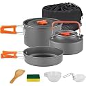 Camping Cookware Set, 11 Pcs Mess Kit, Non-Stick Pot, Pan and Kettle, Foldable Handles, Lightweight, for Camping, Hiking, Travel and Festivals,Multicolour,Pack of 1