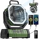 Camping Fan - 20000mAh Battery Powered Fan Rechargeable with LED Lantern - Portable Outdoor Tent Fans with Hanging Hook 4 Speeds Wind Remote Control, Green