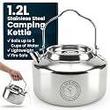 Camping Kettle for Boiling Water 1.2L | Stainless Steel Open Fire Coffee & Tea Pots | 5-Cup Water Kettles| Travel Tea Kettle for Outdoor Cooking & Backpacking