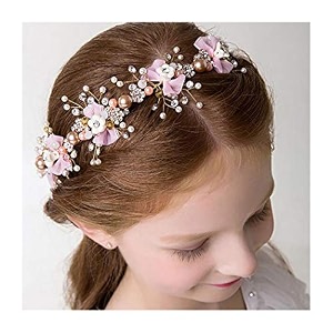 campsis lovely pearl princess headpiece bow-knot tiara first communion hair accessories for women and girls and bridal pink