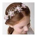 Campsis Lovely Pearl Princess Headpiece Bow-knot Tiara First Communion Hair Accessories for Women and Girls and Bridal (Pink)