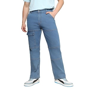 CAHOOT Mens Stitched Cargo Denim Jeans for