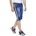 CAHOOT Mens Solid Blue Distressed Denim Shorts