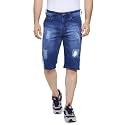 CAHOOT Mens Solid Blue Distressed Denim Shorts