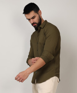 cahoot men solid casual green shirt