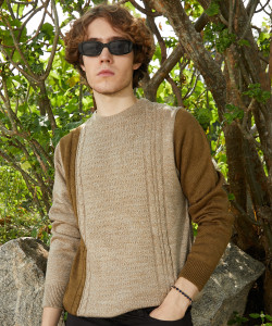 cahoot self design round neck casual men beige brown sweater