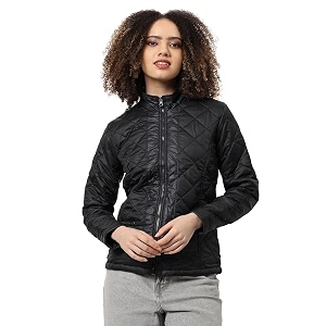 Campus Sutra Womens Black Quilted Regular Fit