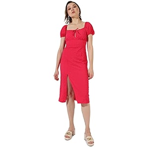 pnacolada women39s solid red short sleeve midi length regular fit dress for casual wear  sweetheart neck dress crafted with comfort fit and high performance for everyday wear