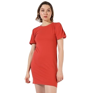pnacolada women39s solid red short sleeve mini length regular fit dress for casual wear  crewneck dress crafted with comfort fit and high performance for everyday wear