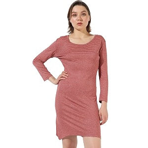 campus sutra women39s pink striped long sleeve mini length regular fit dress for casual wear  crewneck dress crafted with comfort fit and high performance for everyday wear