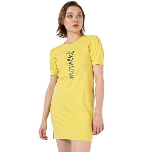 pnacolada women39s yellow printed short sleeve mini length regular fit dress for casual wear  crewneck dress crafted with comfort fit and high performance for everyday wear