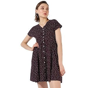 campus sutra women39s printed maroon short sleeve mini length regular fit dress for casual wear  v neck dress crafted with comfort fit and high performance for everyday wear