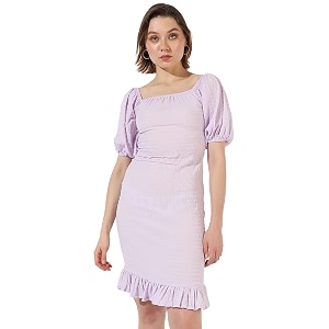 campus sutra women39s solid lavender short sleeve midi length regular fit dress for casual wear  square neck dress crafted with comfort fit and high performance for everyday wear