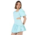 Campus Sutra Women's Solid Light Blue Short Sleeve Mini Length Regular Fit Dress for Casual Wear | Asymmetrical Neck Dress Crafted with Comfort Fit and High Performance for Everyday Wear