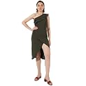 PNACOLADA Women's Solid Olive Green Sleeveless Midi Length Regular Fit Dress for Casual Wear | One Shoulder Dress Crafted with Comfort Fit and High Performance for Everyday Wear