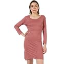 Campus Sutra Women's Pink Striped Long Sleeve Mini Length Regular Fit Dress for Casual Wear | Crewneck Dress Crafted with Comfort Fit and High Performance for Everyday Wear