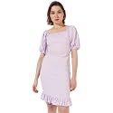 Campus Sutra Women's Solid Lavender Short Sleeve Midi Length Regular Fit Dress for Casual Wear | Square Neck Dress Crafted with Comfort Fit and High Performance for Everyday Wear