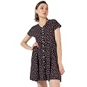 Campus Sutra Women's Printed Maroon Short Sleeve Mini Length Regular Fit Dress for Casual Wear | V Neck Dress Crafted with Comfort Fit and High Performance for Everyday Wear