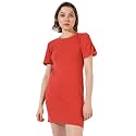 Campus Sutra Women's Solid Red Short Sleeve Mini Length Regular Fit Dress for Casual Wear | Crewneck Dress Crafted with Comfort Fit and High Performance for Everyday Wear