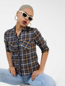 PINACOLADA Women Checkered Casual Dark Blue, Yellow, White Shirt