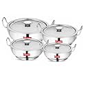 Induction Bottom Kadhai with Lid Set of 4 | Gas Stove Compatible | Cookware Kadhai | Kadhai for Deep Frying | Kadai for Cooking | Stainless Steel | 3.1, 4, 5 & 6.1 Liters